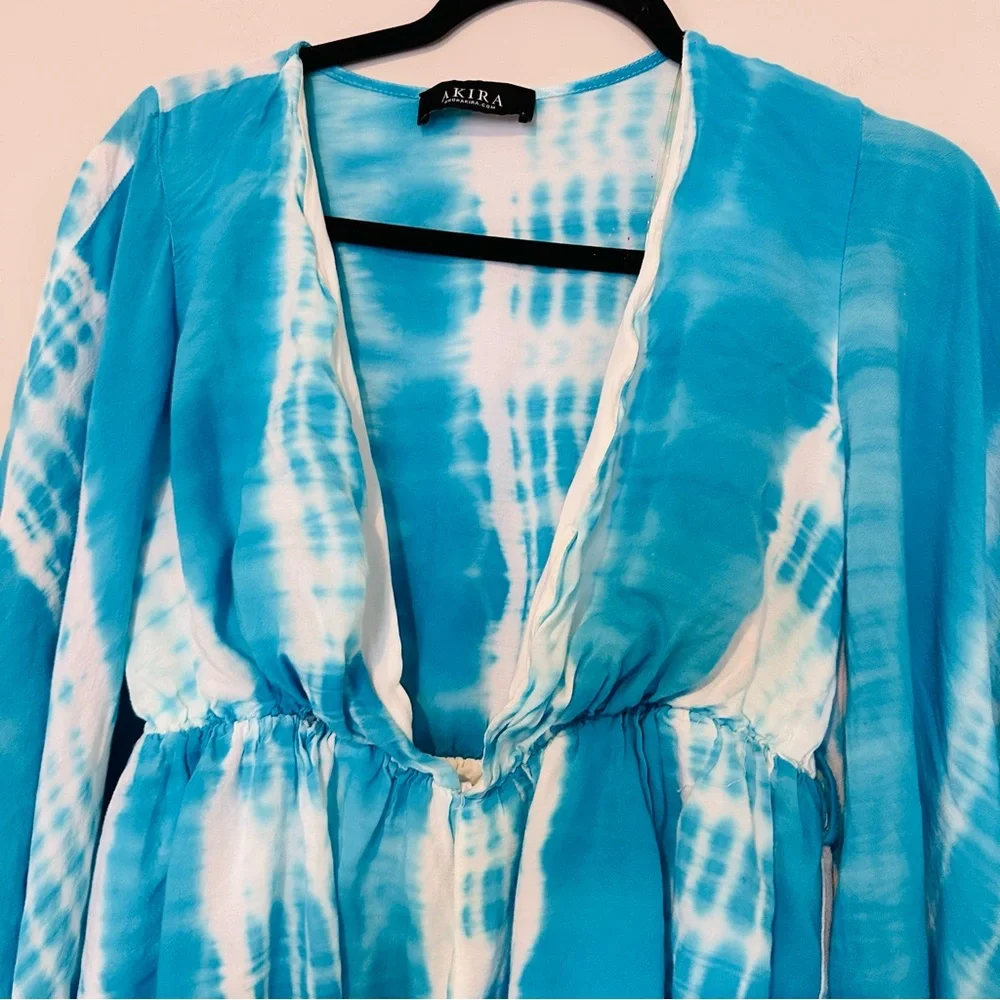 Akira Womens‎  Tie Dye Colorful V-Neck Long Sleeve Romper Large.C111 - Picture 3 of 13